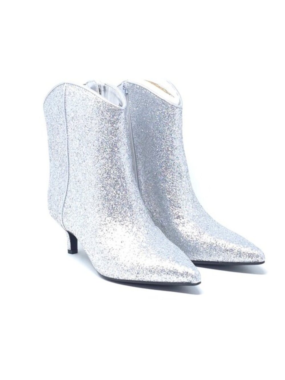 On 34th Aatirap Silver Glitter Pointed Toe Ankle Booties Size 5M - Picture 2 of 12